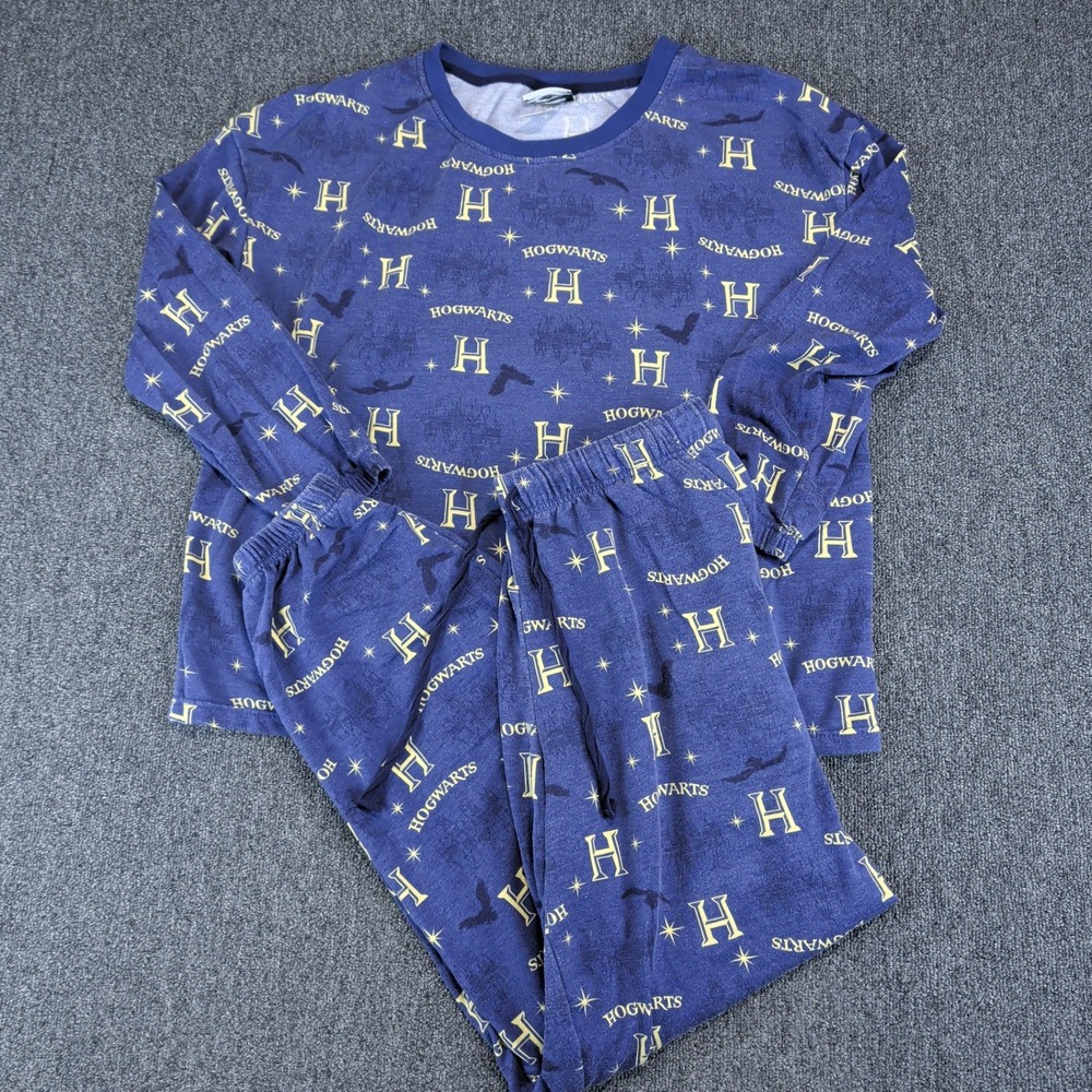 Harry Potter Hogwarts Pajama Set Mens Medium Blue Long Sleeve Joggers 2pc Set — photo 2